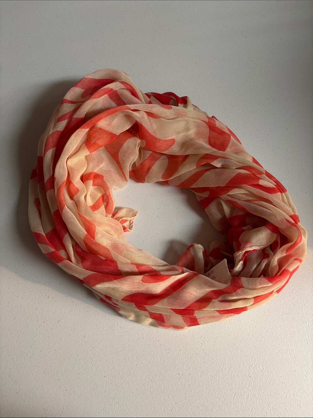 Zara Cream and Red Wave-Print Lightweight Scarf